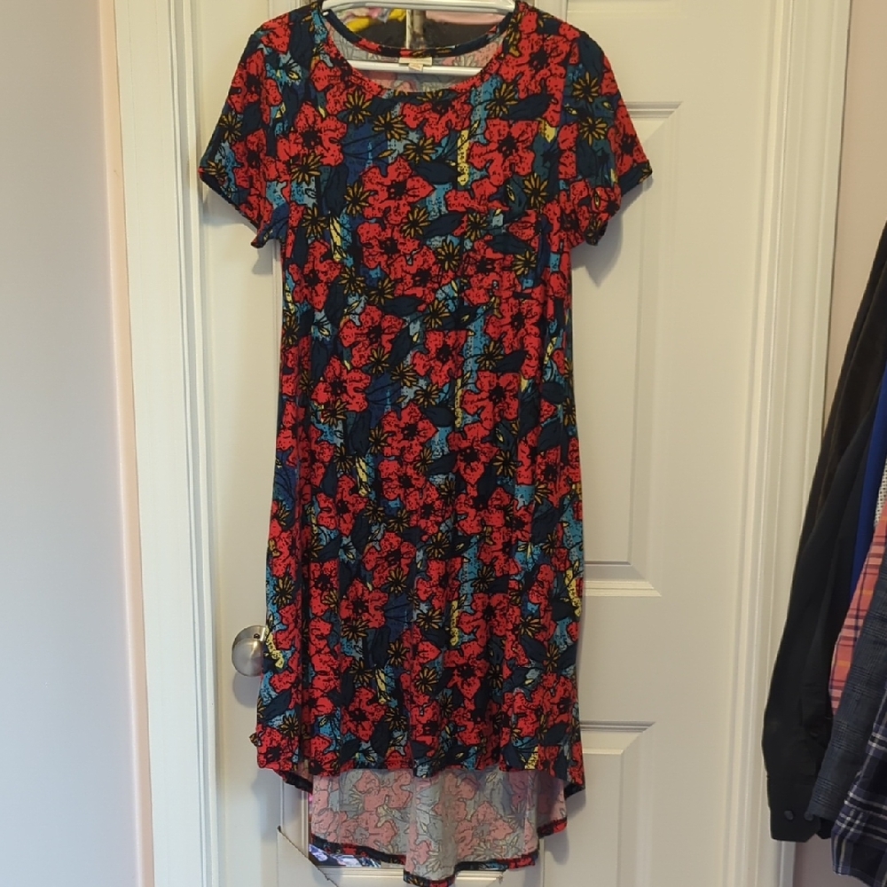 LuLaRoe Red High Low Sundress Casual Crew Neck
